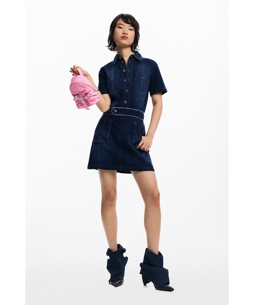 ダークデニム シャツワンピース ベルト付き Desigual（デシグアル） ワンピース ダークインディゴデニム ベルト