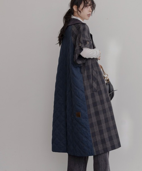 フレッドペリー　ネイビー トレンチコート チェックベストライナー付き Eimee Law（エイミーロウ） トレンチコート コート ハーフスリーブ