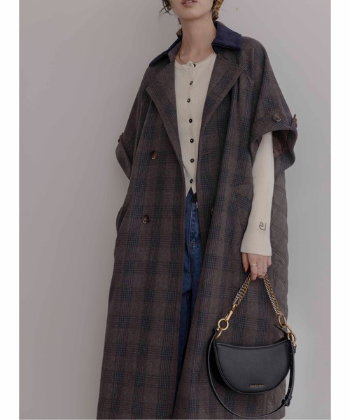 新品　今季　エイミーロウ　ハーフスリーブチェックトレンチコート　ブラック Eimee Law（エイミーロウ） トレンチコート コート ハーフスリーブ