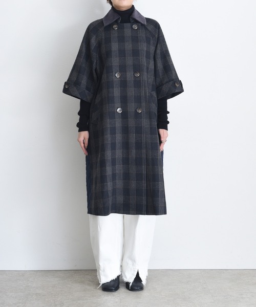 新品　今季　エイミーロウ　ハーフスリーブチェックトレンチコート　ブラック Eimee Law（エイミーロウ） トレンチコート コート ハーフスリーブ