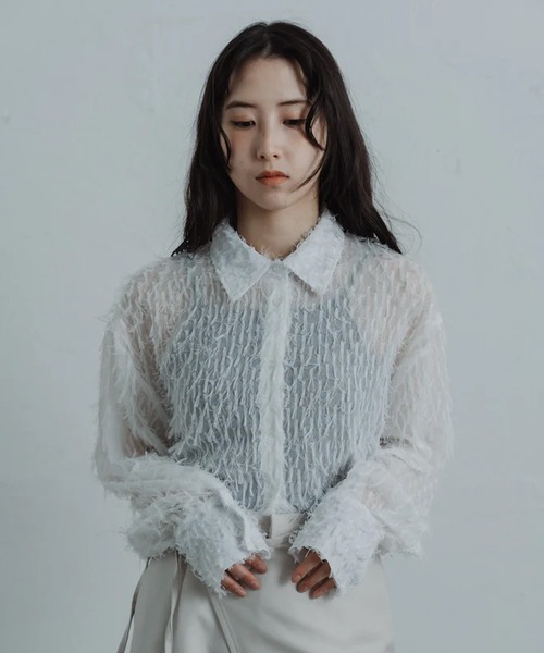 ブラウス シャツ sheer fringe short shirt レディース : ZOZOTOWN 