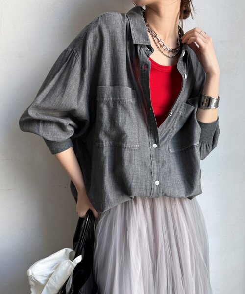 「DouDou」 長袖シャツ FREE サックスブルー レディース_画像9