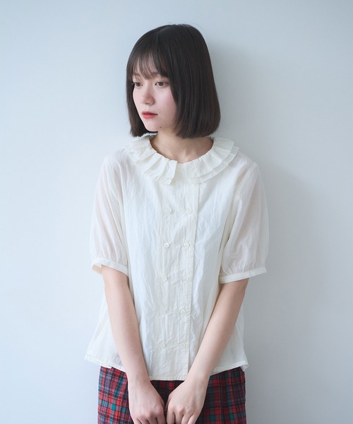 bulle de savon（ビュルデサボン） ブラウス シャツ 半袖 コットン