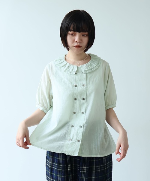 bulle de savon（ビュルデサボン） ブラウス シャツ 半袖 コットン