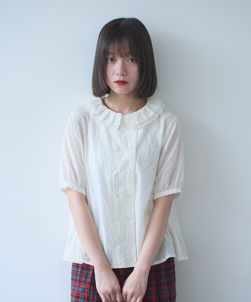 bulle de savon（ビュルデサボン） ブラウス シャツ 半袖 コットン