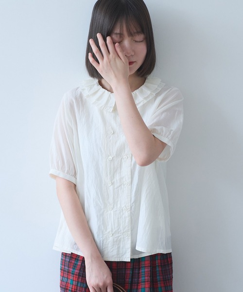 bulle de savon（ビュルデサボン） ブラウス シャツ 半袖 コットン
