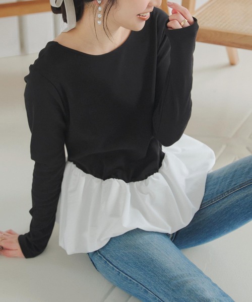 「KOBE LETTUCE」 長袖カットソー L ブラック×ブラック レディース_画像4