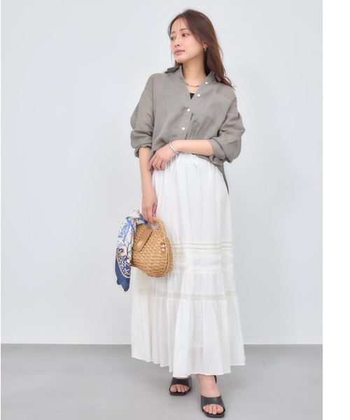 スカート 「Made in India」ピンタックティアードスカート 「低身長・小柄女性」の画像