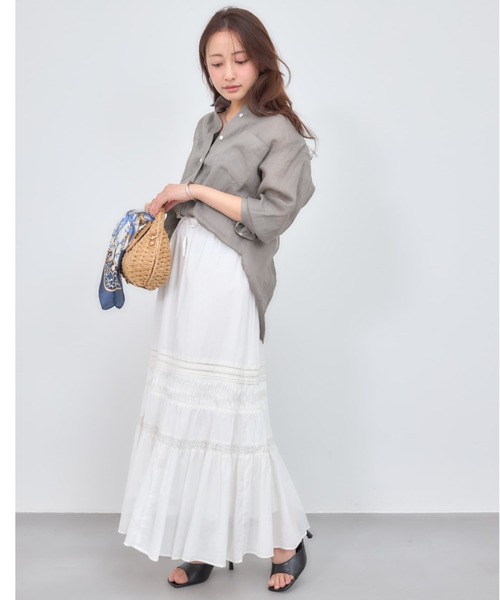 スカート 「Made in India」ピンタックティアードスカート 「低身長・小柄女性」の画像