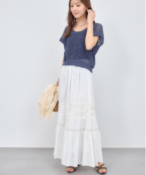 スカート 「Made in India」ピンタックティアードスカート 「低身長・小柄女性」の画像