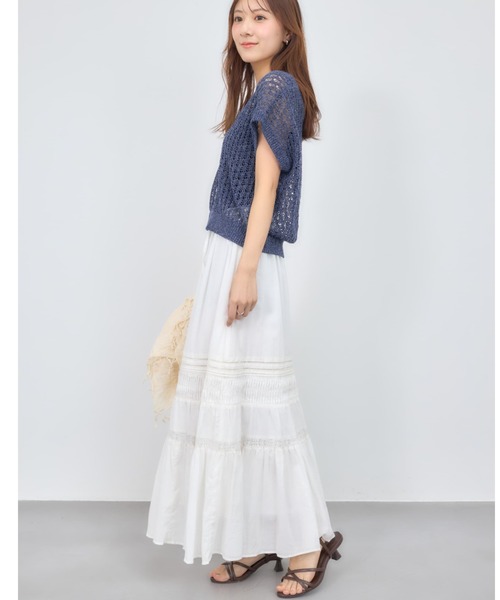 スカート 「Made in India」ピンタックティアードスカート 「低身長・小柄女性」の画像