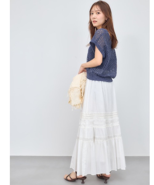 スカート 「Made in India」ピンタックティアードスカート 「低身長・小柄女性」の画像