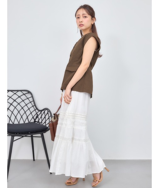 スカート 「Made in India」ピンタックティアードスカート 「低身長・小柄女性」の画像
