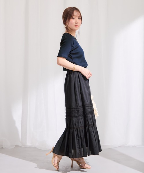 スカート 「Made in India」ピンタックティアードスカート 「低身長・小柄女性」の画像