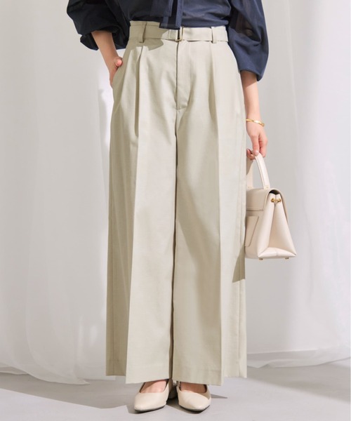 ワイドパンツ パンツ ポリエステルリネンスラブワイドパンツ 「低身長・小柄女性」 レディースの画像