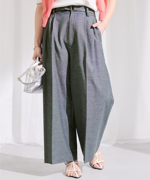 ワイドパンツ パンツ ポリエステルリネンスラブワイドパンツ 「低身長・小柄女性」 レディースの画像