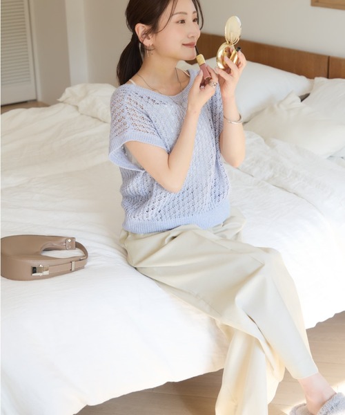 ワイドパンツ パンツ ポリエステルリネンスラブワイドパンツ 「低身長・小柄女性」 レディースの画像