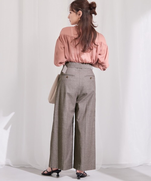 ワイドパンツ パンツ ポリエステルリネンスラブワイドパンツ 「低身長・小柄女性」 レディースの画像