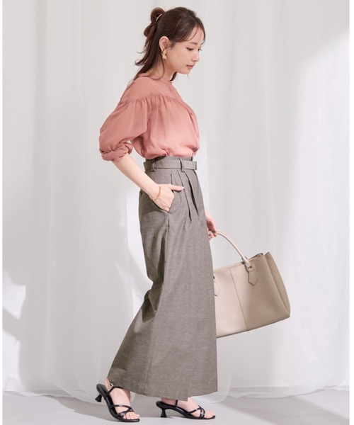 ワイドパンツ パンツ ポリエステルリネンスラブワイドパンツ 「低身長・小柄女性」 レディースの画像