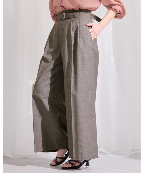 ワイドパンツ パンツ ポリエステルリネンスラブワイドパンツ 「低身長・小柄女性」 レディースの画像