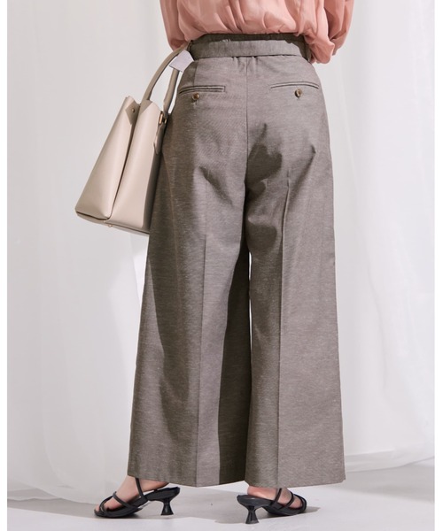 ワイドパンツ パンツ ポリエステルリネンスラブワイドパンツ 「低身長・小柄女性」 レディースの画像