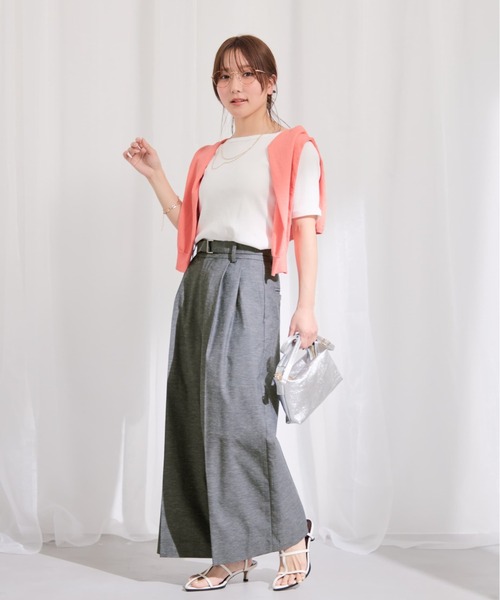 ワイドパンツ パンツ ポリエステルリネンスラブワイドパンツ 「低身長・小柄女性」 レディースの画像