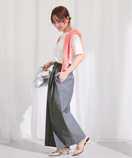 ワイドパンツ パンツ ポリエステルリネンスラブワイドパンツ 「低身長・小柄女性」 レディースの画像