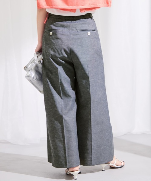 ワイドパンツ パンツ ポリエステルリネンスラブワイドパンツ 「低身長・小柄女性」 レディースの画像