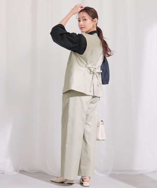 ワイドパンツ パンツ ポリエステルリネンスラブワイドパンツ 「低身長・小柄女性」 レディースの画像