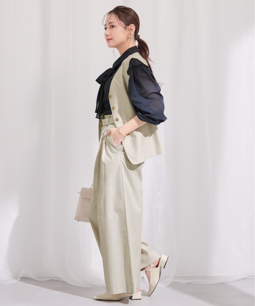 ワイドパンツ パンツ ポリエステルリネンスラブワイドパンツ 「低身長・小柄女性」 レディースの画像