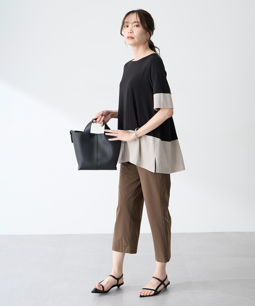 tシャツ ブロッキング配色チュニックプルオーバー「接触冷感」 レディースの画像