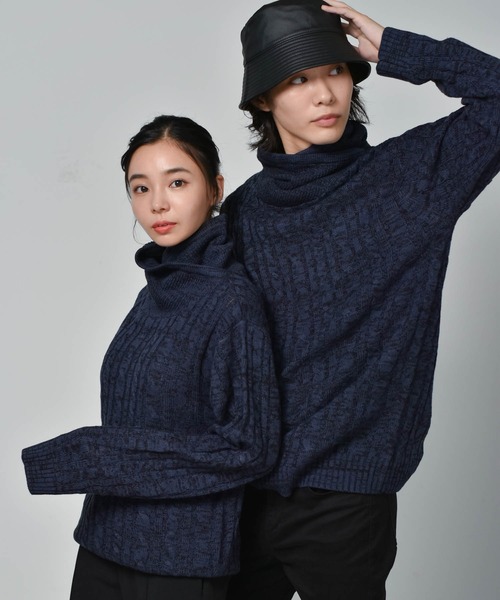 セーター ニット ショールネックデザインケーブルニット メンズ