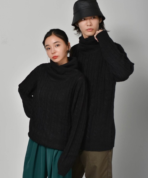 セーター ニット ショールネックデザインケーブルニット メンズ