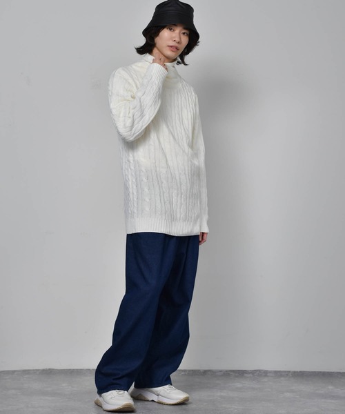 セーター ニット ショールネックデザインケーブルニット メンズ