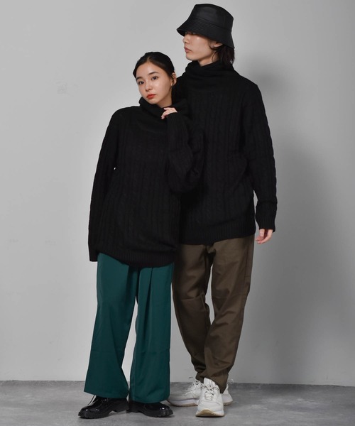 セーター ニット ショールネックデザインケーブルニット メンズ