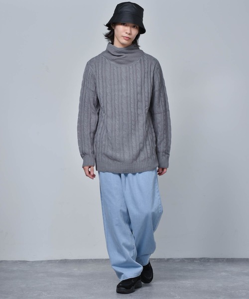 セーター ニット ショールネックデザインケーブルニット メンズ