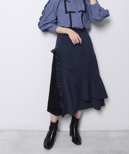 Re.Verofonna スカート アシメトリーレースフリルスカート Re.Verofonna スカート アシメトリーレースフリルスカート