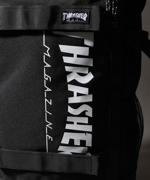 THRASHER ロゴプリント リュック 中型 ロゴプリント 背面メッシュ スクエア バックパック (THRASHER