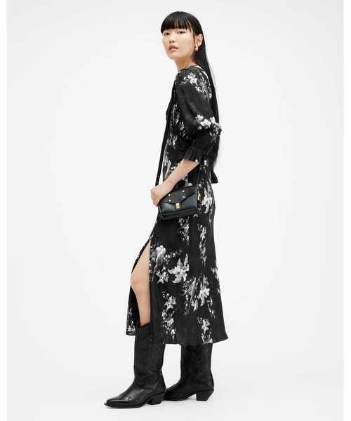ALLSAINTS ワンピース HANNAH IONA JACQUARD V-NECK MIDI DRESS