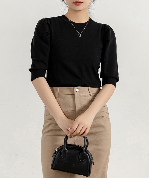 DAY CLOSET ニット セーター レディース 半袖パワショルきれいめサマー