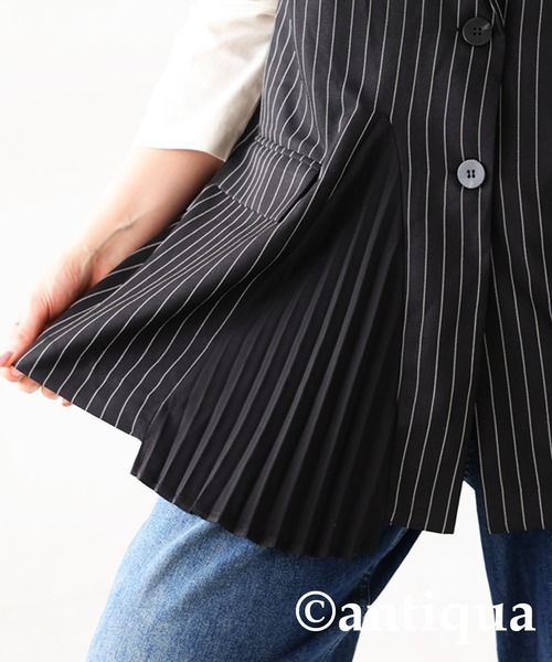 antiqua ベスト ジレ ストライププリーツベスト レディース