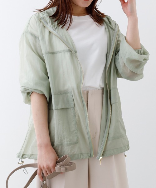 BELLUNA PLUS ブルゾン アウター シアー素材フード付きブルゾン