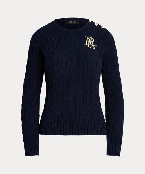 LAUREN RALPH LAUREN ボタントリム ケーブルニット セーター ボタントリム ケーブルニット コットン セーター（ニット