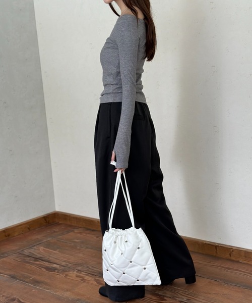 Per sist ence tシャツ ラメリブオフショルトップス レディース