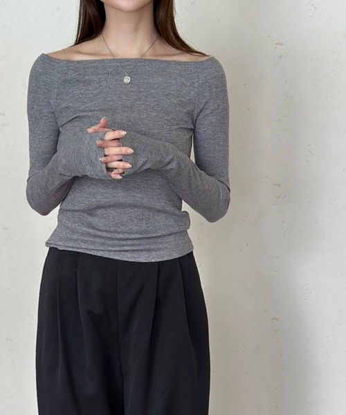 tシャツ リブオフショルトップス レディース Per sist ence tシャツ ラメリブオフショルトップス レディース