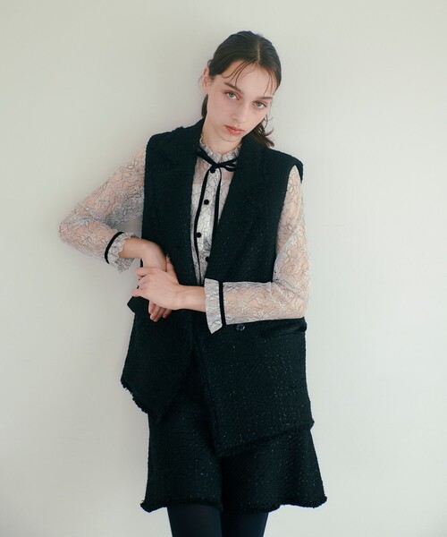 ベスト ジレ 「LOULOU WILLOUGHBY」ジオリカラメツイードジレ レディース
