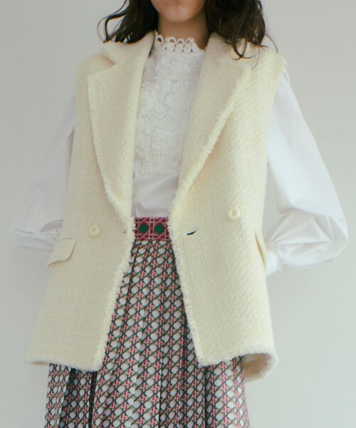 LOULOU WILLOUGHBY ホワイトジレ　ジオリカラメツイード LOULOU WILLOUGHBY（ルルウィルビー） ベスト ジレ 「LOULOU