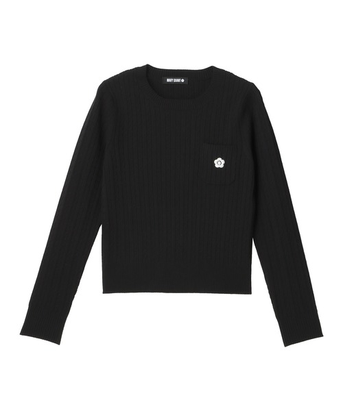 美品　マリークワント　ケーブルニット　半袖　デイジー刺繍　サマーニット MARY QUANT ニット セーター マリークワント mary quant
