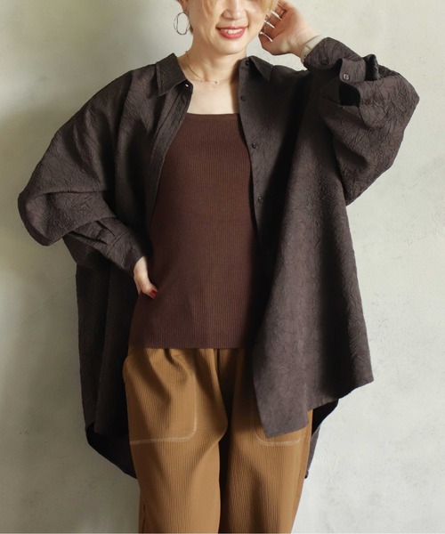 ブラウス シャツ シワ加工BIGブラウス レディース