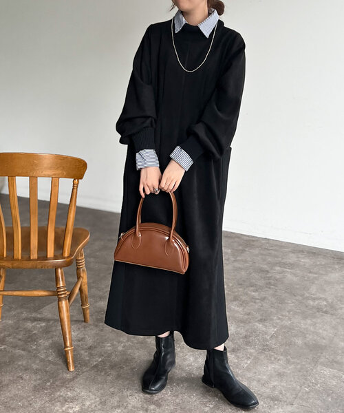 Chez toi（シェトワ） ワンピース スエード×リブハイネックワンピース